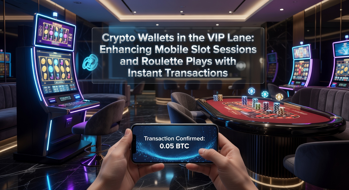 Smartphone mit Crypto-Wallet-App, die eine schnelle Transaktion zu einem Online-Casino zeigt, umgeben von Slot-Symbolen und Roulette-Rädern