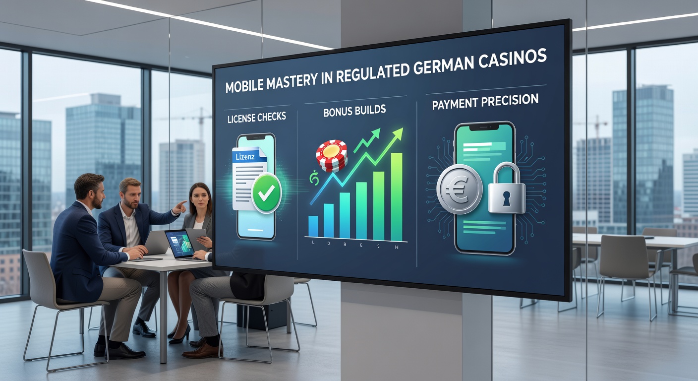 Detaillierte Darstellung einer Casino-App mit Bonus-Tracker, Lizenz-Siegel und Zahlungsoptionen auf einem Tablet-Bildschirm