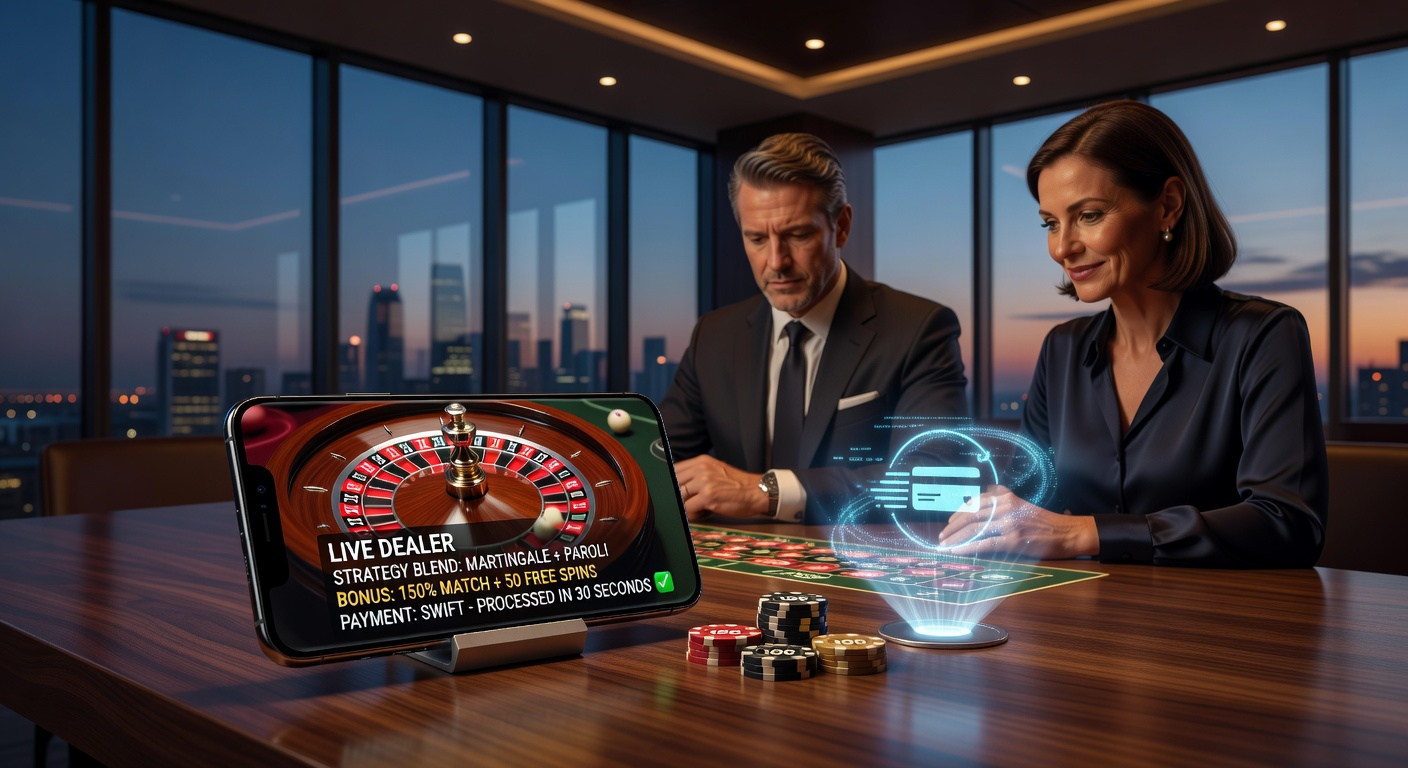 Live-Dealer-Dame am Roulette-Tisch mit mobilen Zahlungsoptionen wie PayPal und Krypto-Icons im Vordergrund