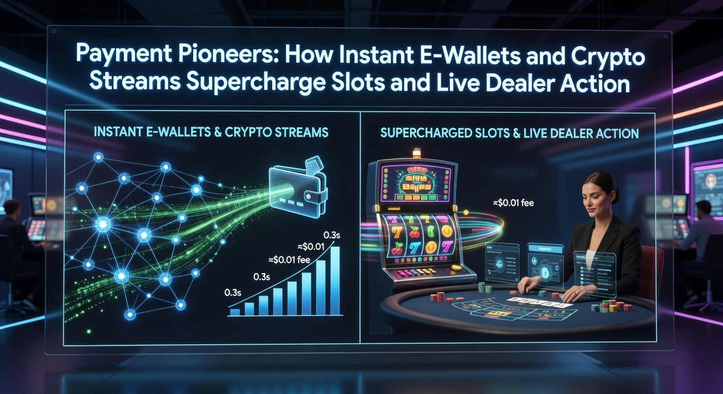 Visuelle Darstellung von Crypto-Streams und E-Wallet-Transaktionen, die ein Live-Dealer-Roulette und Slot-Jackpot verbinden