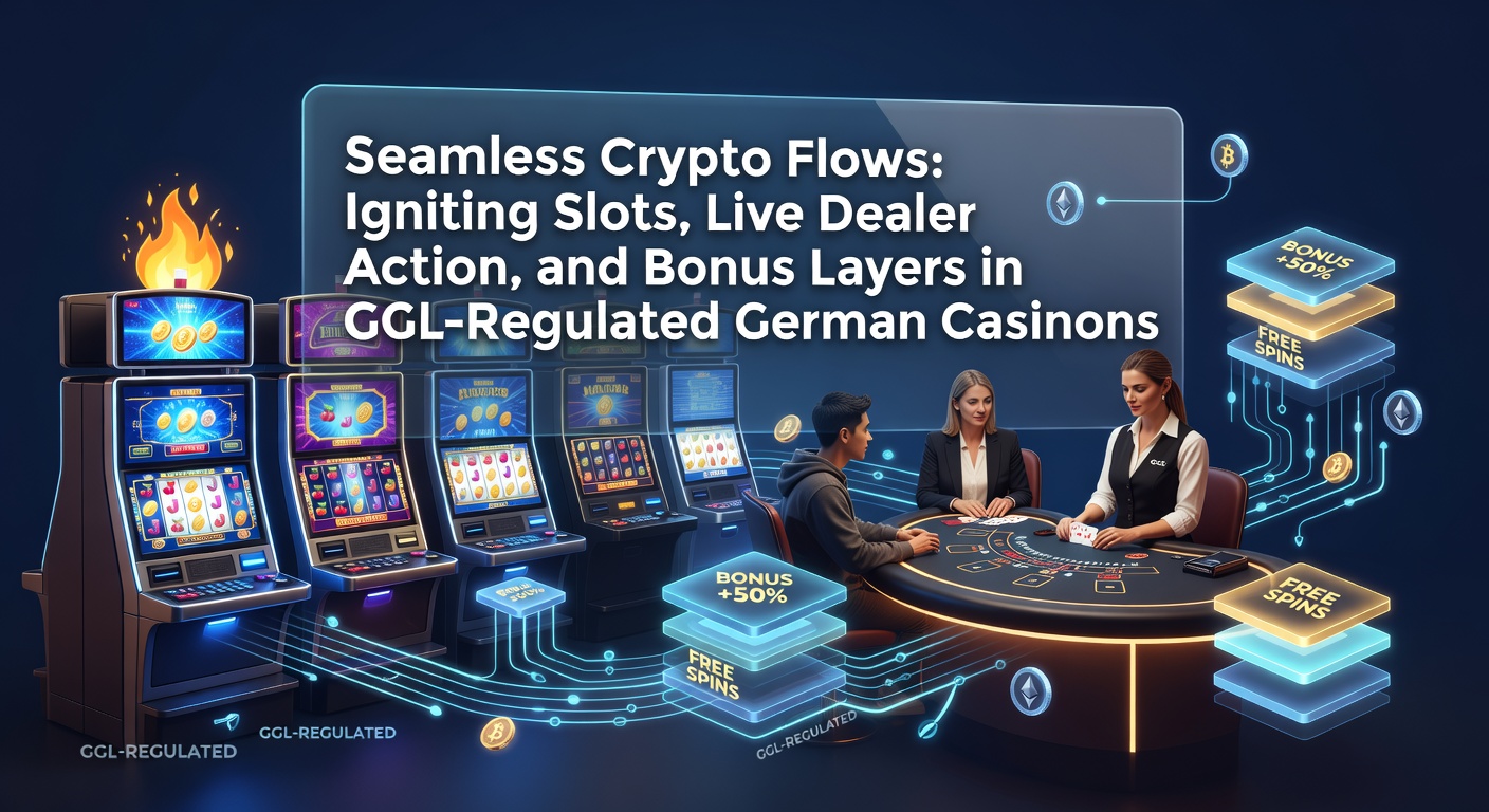 Grafik zeigt nahtlose Krypto-Transaktionen in einem Slot-Spiel mit blitzschnellen Ein- und Auszahlungen unter GGL-Siegel